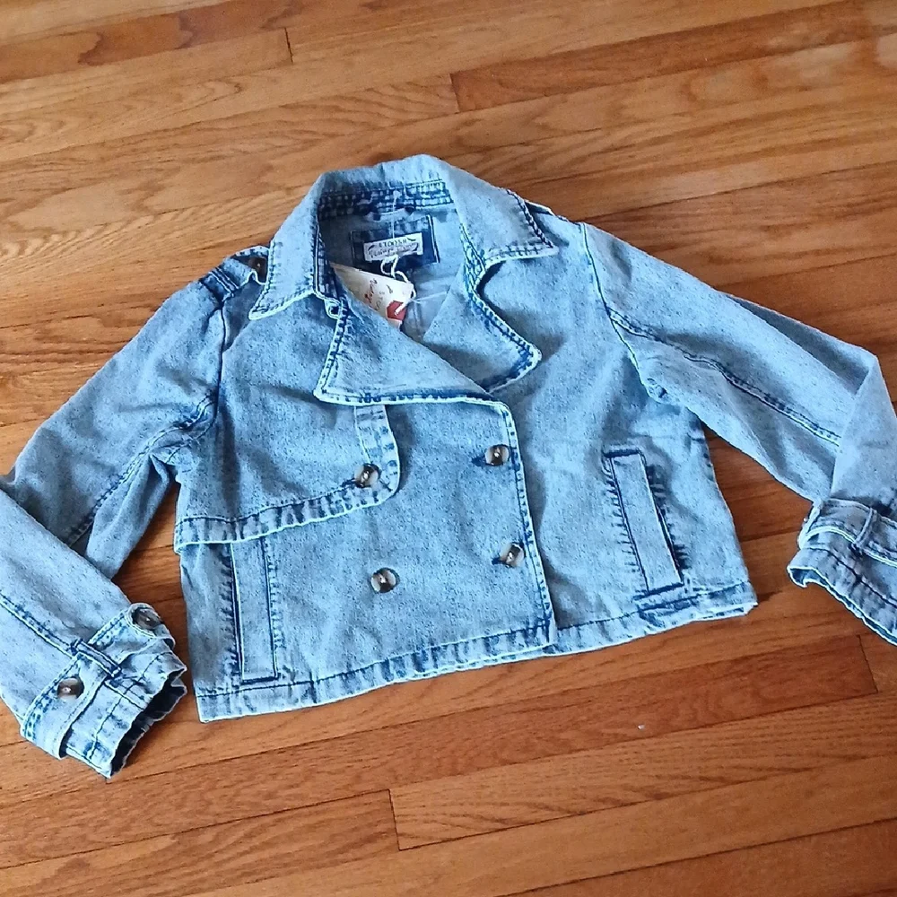 NWT Stoosh Vintage Denim Trench -Style Denim Jacket Acid Wash Look ■ Size M